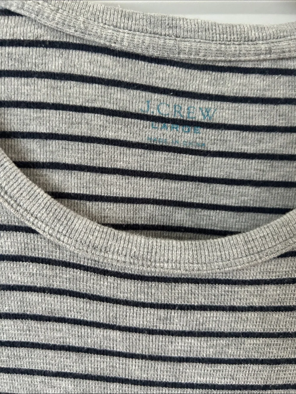 J.crew men’s size L Light Gray and Navy Striped Long Sleeve Crewneck Top